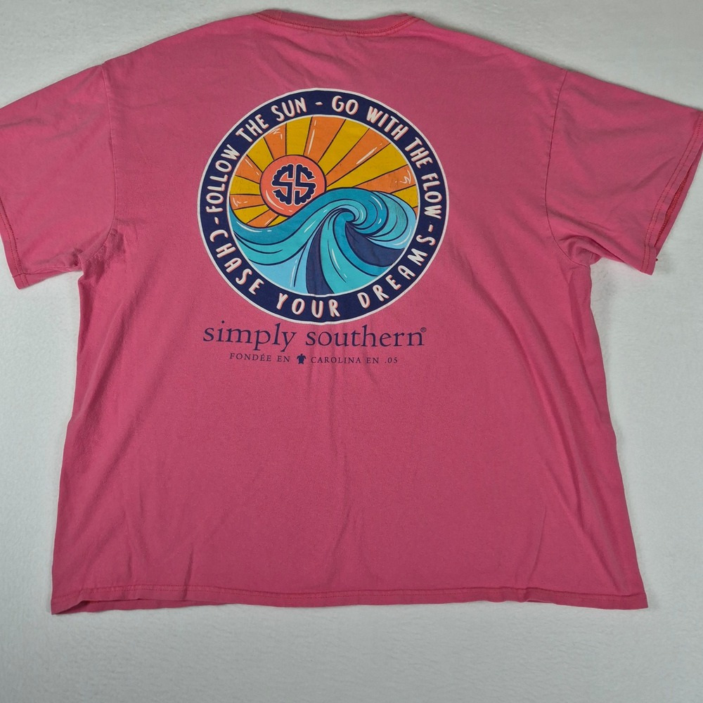 Simply Southern T-Shirt Women XL Pink Good Graphic Wave Follow The Sun Tee - Picture 4 of 7